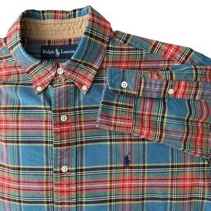 Vintage Ralph Lauren Men's Size L Button Down Long Sleeve Collared Plaid Shirt